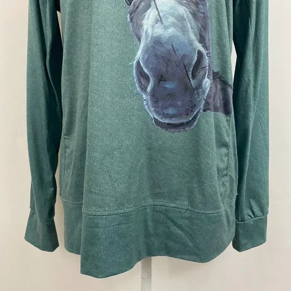sz:M Teal Long Sleeve Donkey Graphic Pullover Top - Picture 3 of 10